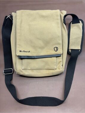 Ben Sherman Tan Canvas Messenger Bag with Black Strap